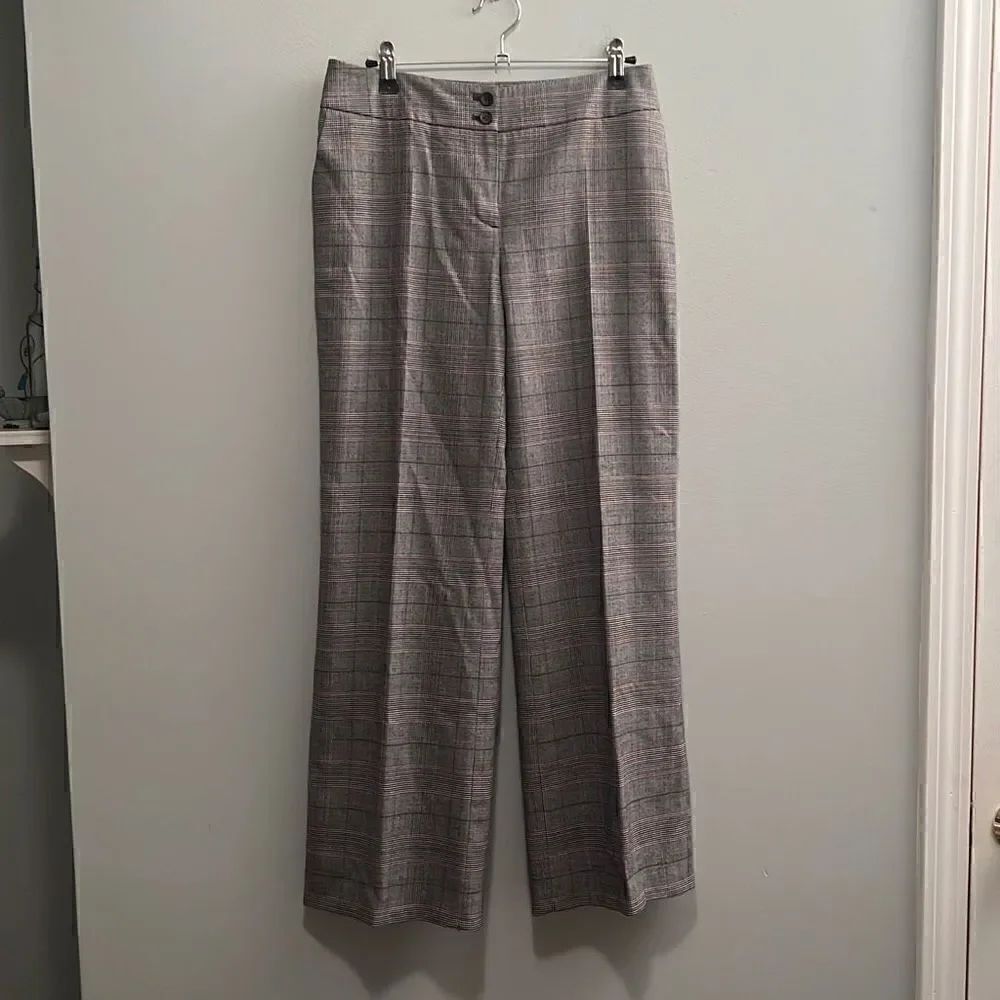 Talbots Women's Gray Black Glen Check Wool Blend Heritage Wide Leg Trousers 4P